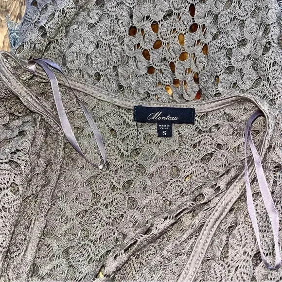 Monteau open knit, open front, lace trim duster / kimono - Picture 5 of 8